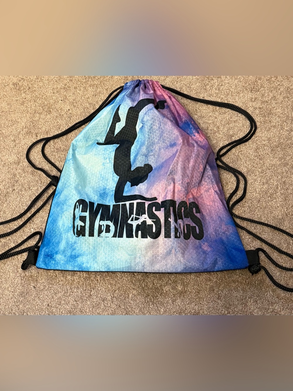 Gymnastics Drawstring Bag in Blue-Purple-Pink Tie-Dye